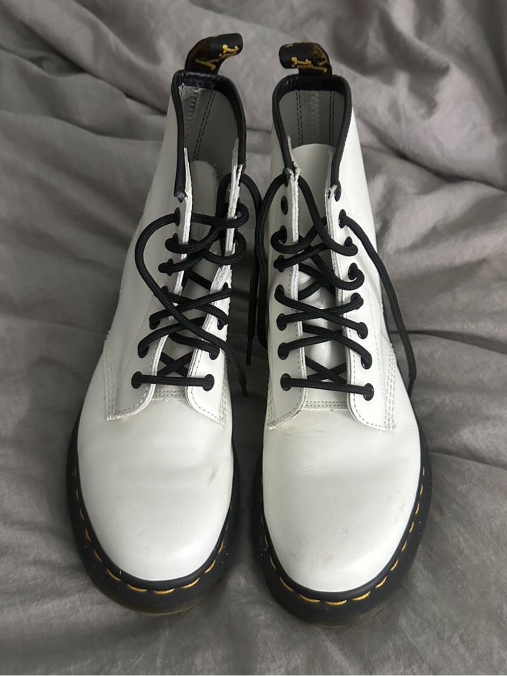 Dr. Martens White Leather Lace-Up Combat Boots